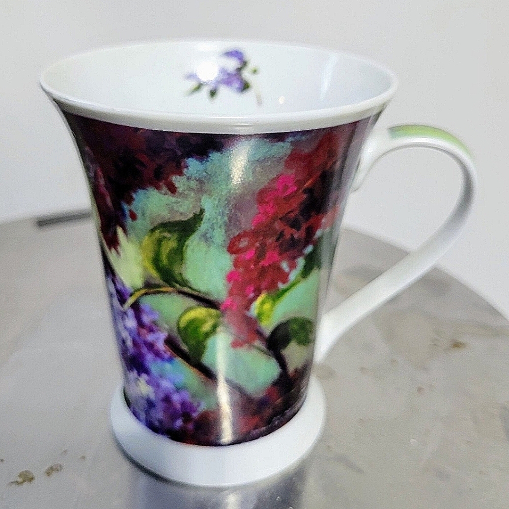 TWO 4.5” Pimpernel Porcelain Flowers Footed Tea/Coffee Mugs Designed In England